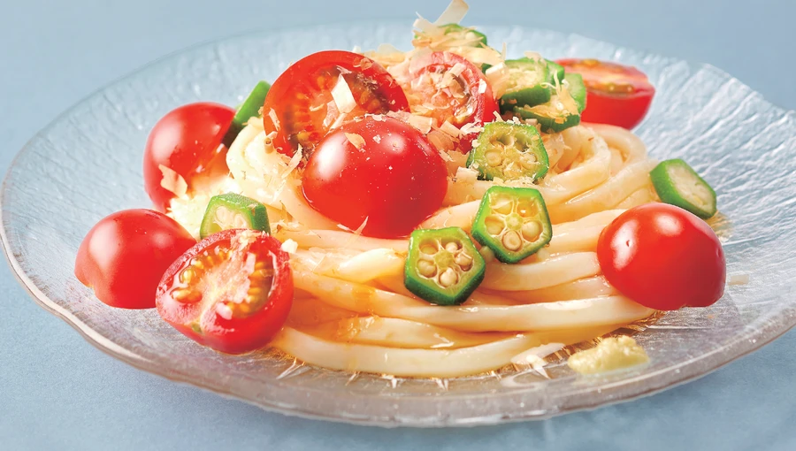 オクラとミニトマトの冷製うどん