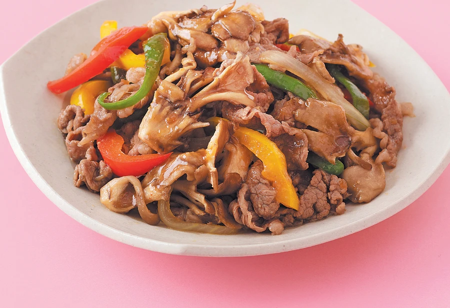 まいたけでやわらか牛肉炒め