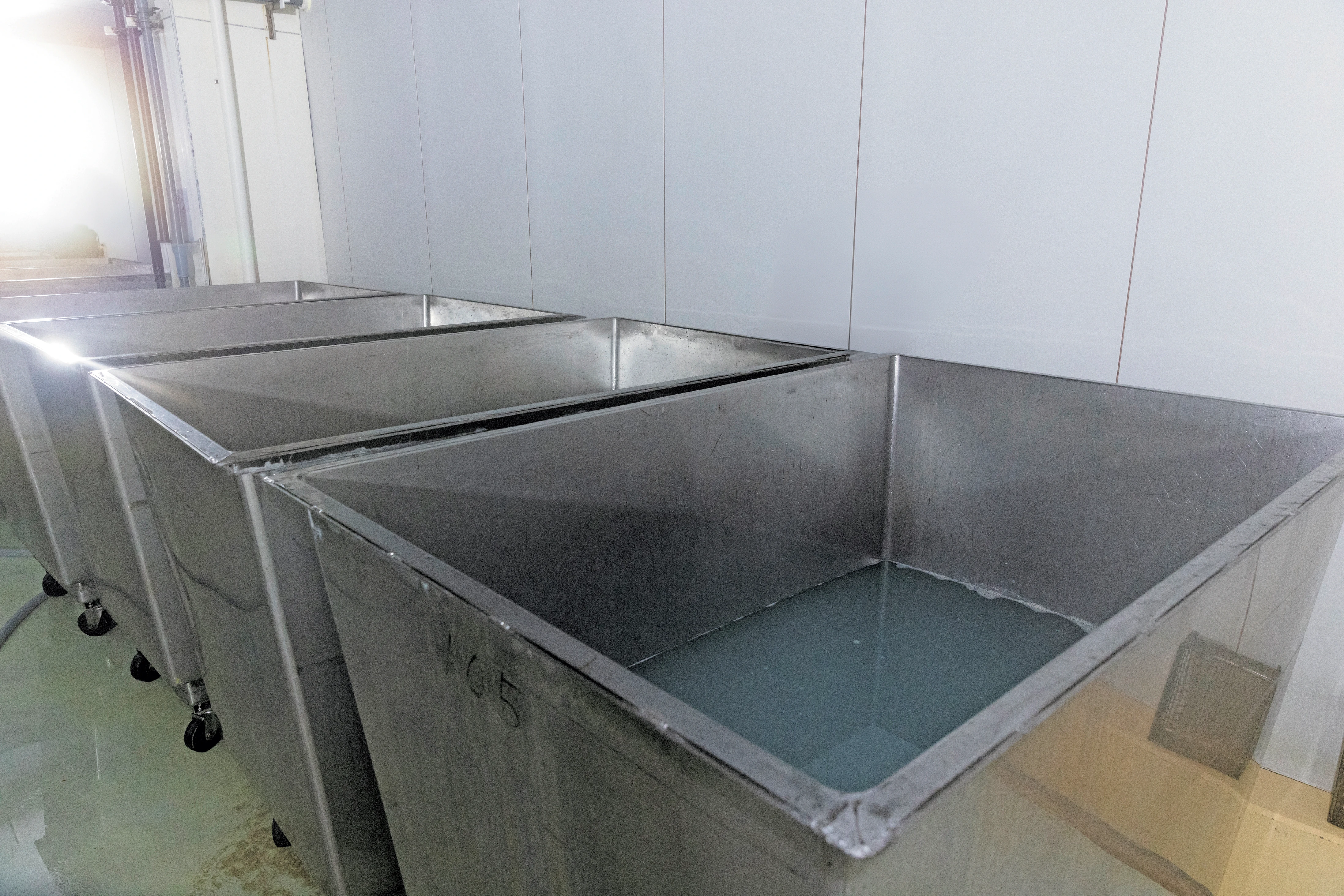 殺菌した原料種子をステンレス製の枠に入れ、ぬるま湯に5〜6時間浸して発芽を促す
